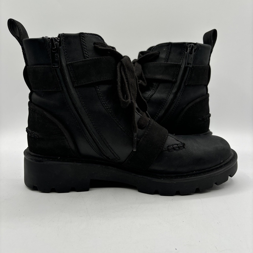 UGG Noe Combat Boots Women's Size 8.5 Black Moto Biker Chunky Leather 1104731 - Picture 7 of 12